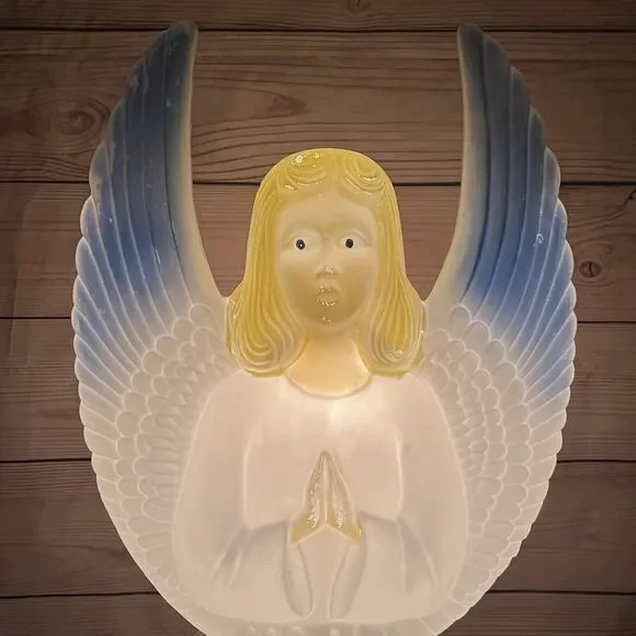 Vintage Christmas Angel Blow Mold 30" Union Products 1988 Blue Wings with Light - Picture 5 of 14